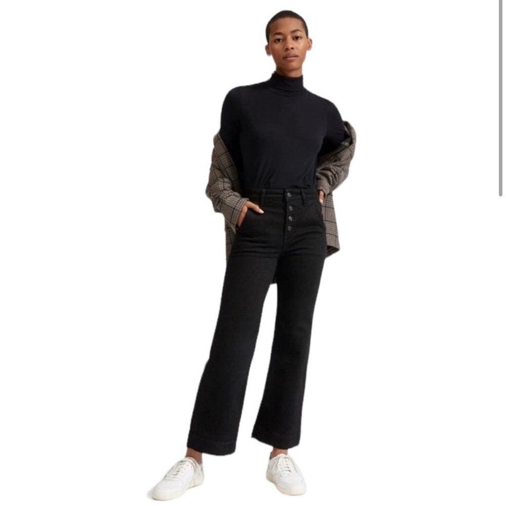 Everlane Women’s The Wide Leg Jean Black Button Fly 24 Ankle High Rise Denim‎